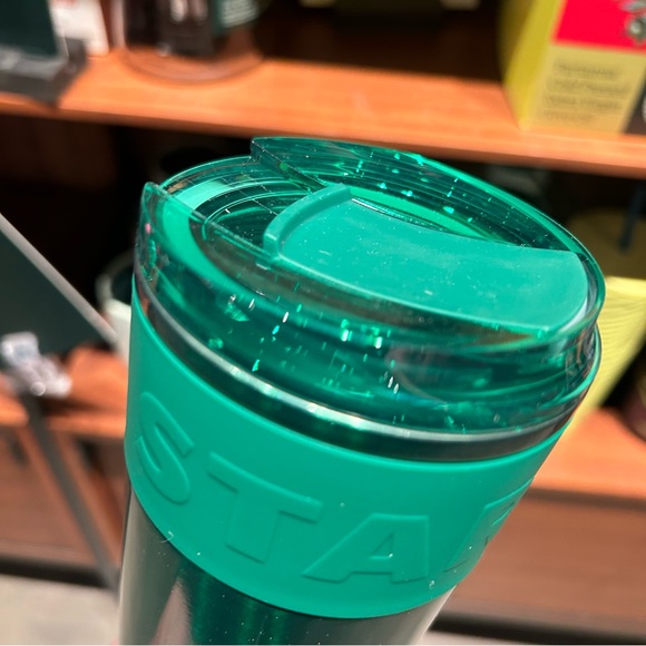 Starbucks Green Cold Brew Cup Glitter Stainless Steel Rubber Grip Tumbler 2024 - Picture 7 of 15